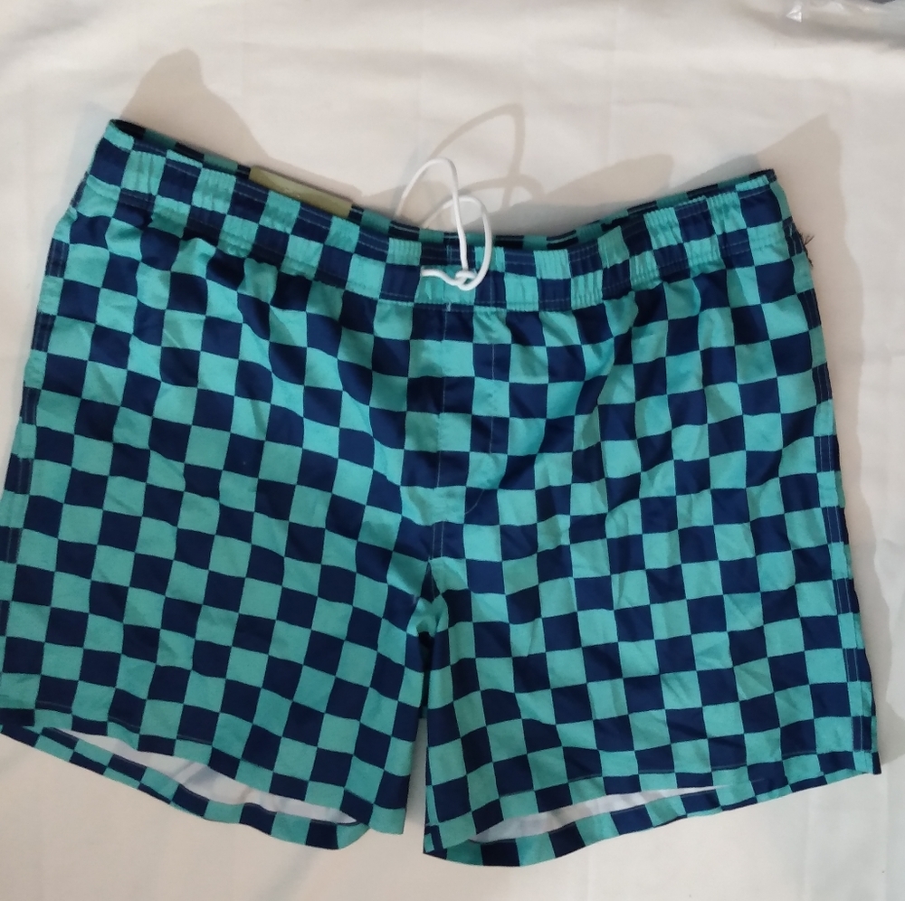 Goodfellow Checkered Swim Trunk Bathing Suit Small New Blue Green